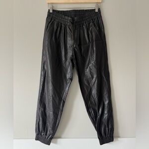 Zara Coffee Brown Faux Leather High Waisted Drawstring Tapered Joggers Size M